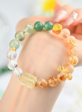 跨境批发天然水晶喜金木黄塔晶金玉满堂手链平衡磁场能量石手串