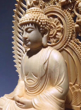 跨境黄杨木佛像家居摆件实木西方三圣随身佛木雕千手观音摆饰