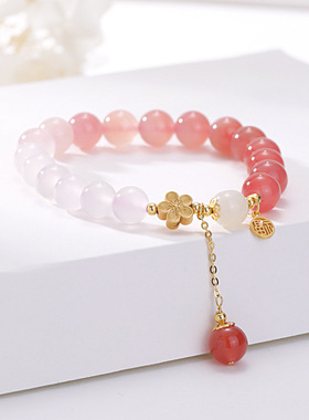 跨境玉髓和田玉花瓣手链S925银高级感手串国风小众轻奢设计款