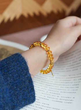 跨境九紫离火切面紫水晶手链女沙金黄财神直切高级感水晶珠宝