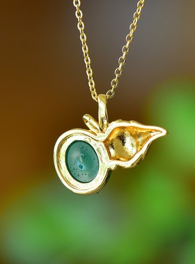 古法鎏金镶嵌天然冰种帝王绿玉髓葫芦吊坠玛瑙项链配证书礼盒链子