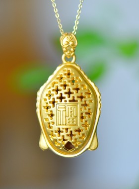 古法鎏金镶嵌天然冰种帝王绿玉髓佛头吊坠玛瑙项链配证书礼盒链子