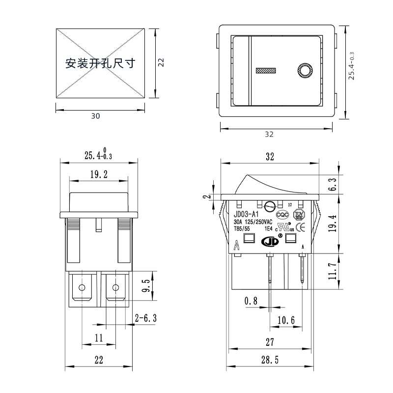 KCD4船形开关船型翘板大功率电源按钮4 6脚红 绿灯30*22mm16A250V - 图1