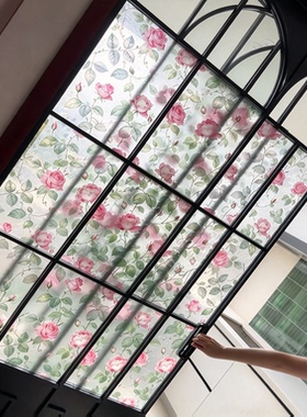 法式玫瑰厨房卫生间防窥静电贴