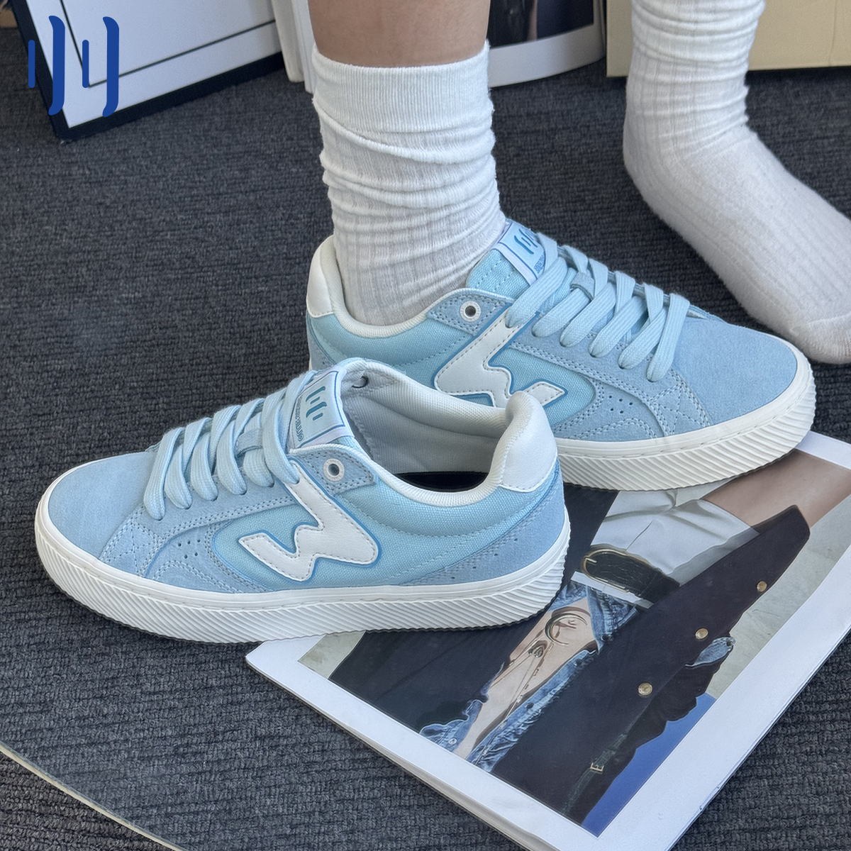 顽刻官方轻质海军蓝秋季校园风W系列低帮男女国潮滑板鞋 - 图1