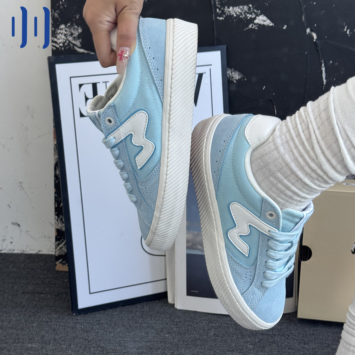 顽刻官方轻质海军蓝秋季校园风W系列低帮男女国潮滑板鞋 - 图0