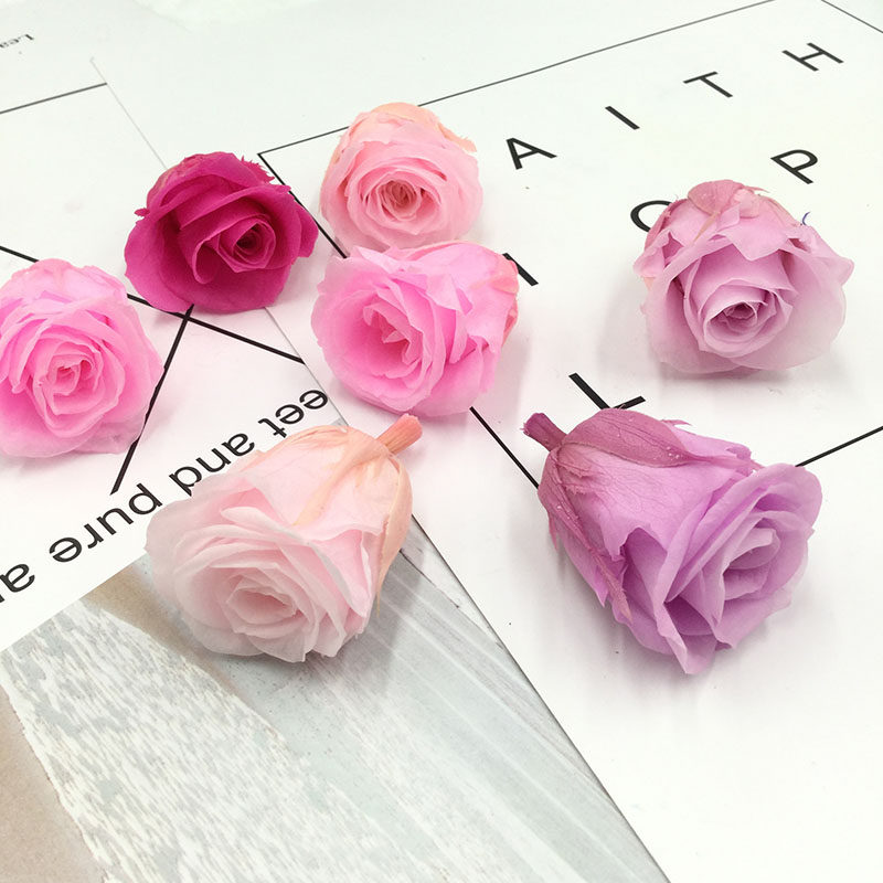 A级2-3cm永生花保鲜玫瑰情人节新年diy婚礼鞋盒手腕花玻璃罩礼盒