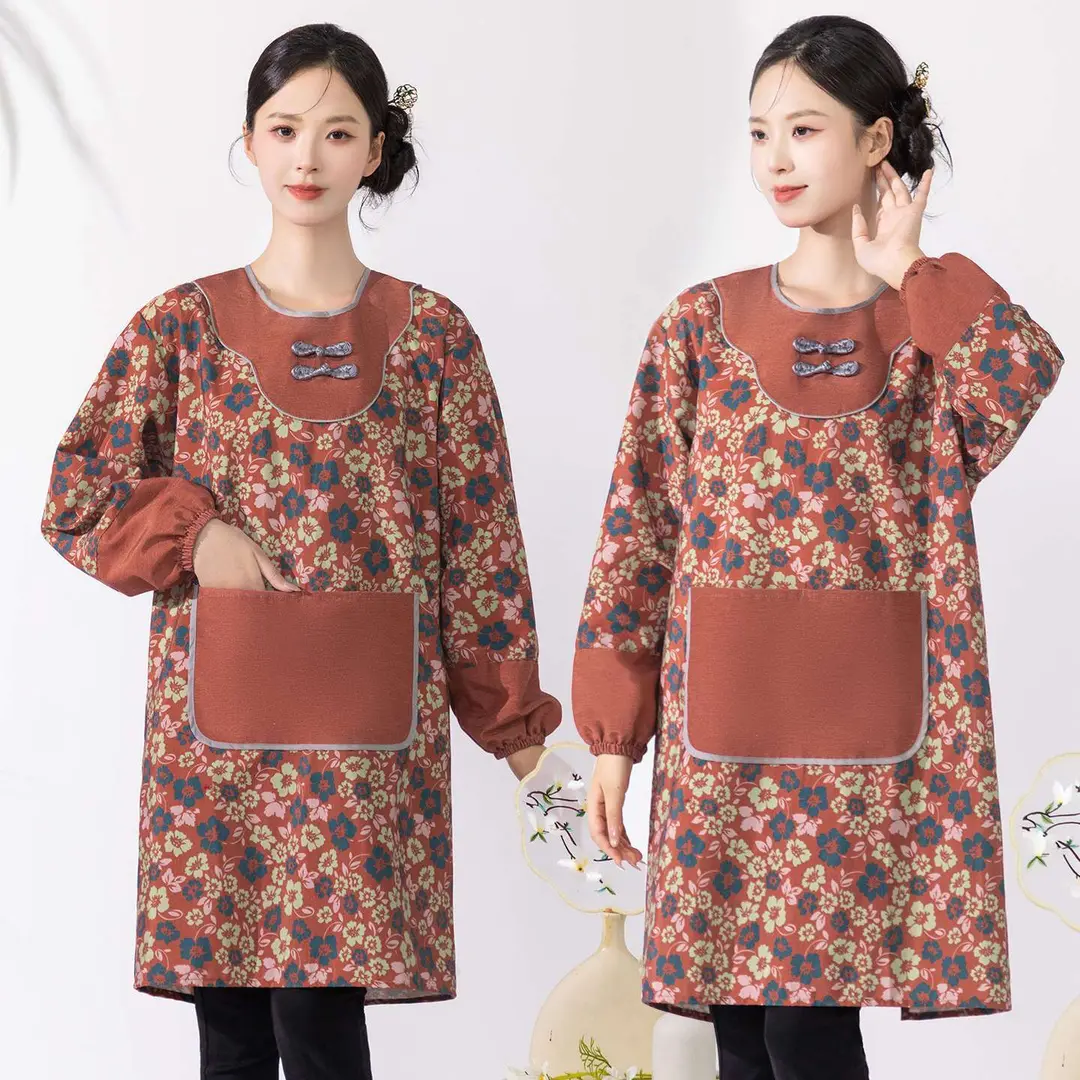 长袖围裙女中式家用厨房做饭防油污耐磨餐饮做饭罩衣女外穿工作服,淘宝优惠券,粉丝福利购,淘宝优惠卷