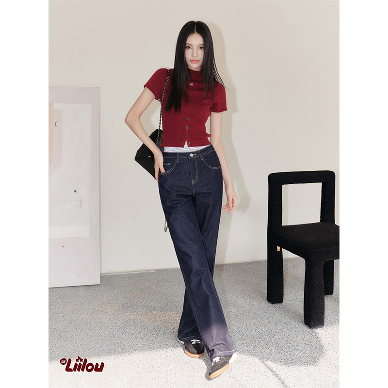 Liilou 24SS retro jeans 撞色重工绗线 复古老钱风牛仔裤 - 图1