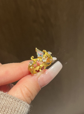 新款时尚精美蓝眼泪戒指中古蓝色