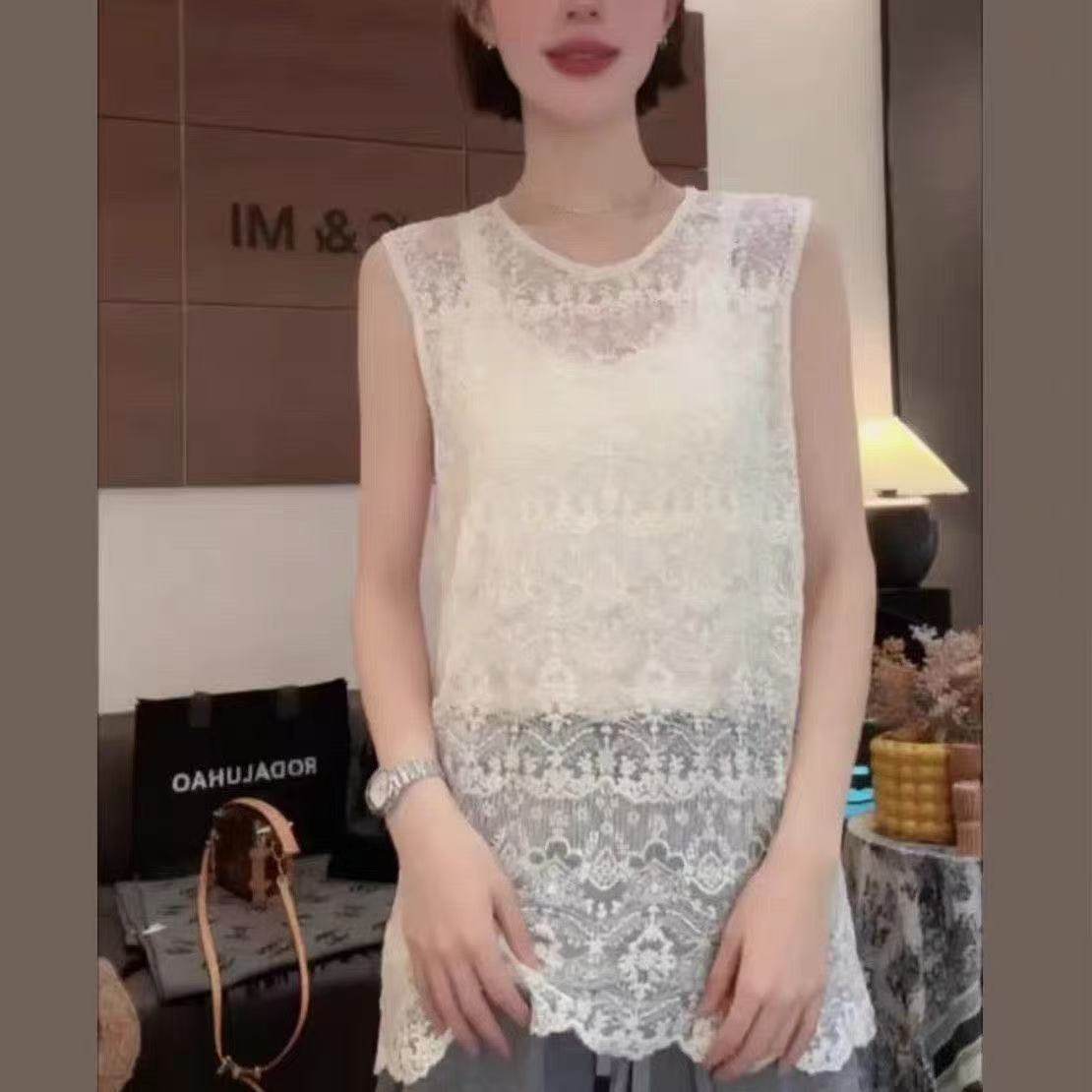 高级设计感蕾丝背心中长款叠穿时尚潮流四季百搭无袖蕾丝衫女爆款,淘宝优惠券,粉丝福利购,淘宝优惠卷