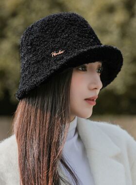 宏达时尚卷檐仿羊羔毛渔夫帽