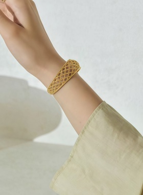 镂空网格纹素圈手镯轻奢女