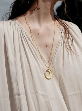鎏沙弯月项链女男小众原创