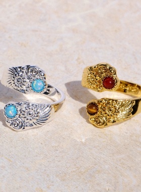 浪屿花欧珀红玛瑙虎眼石开口戒指