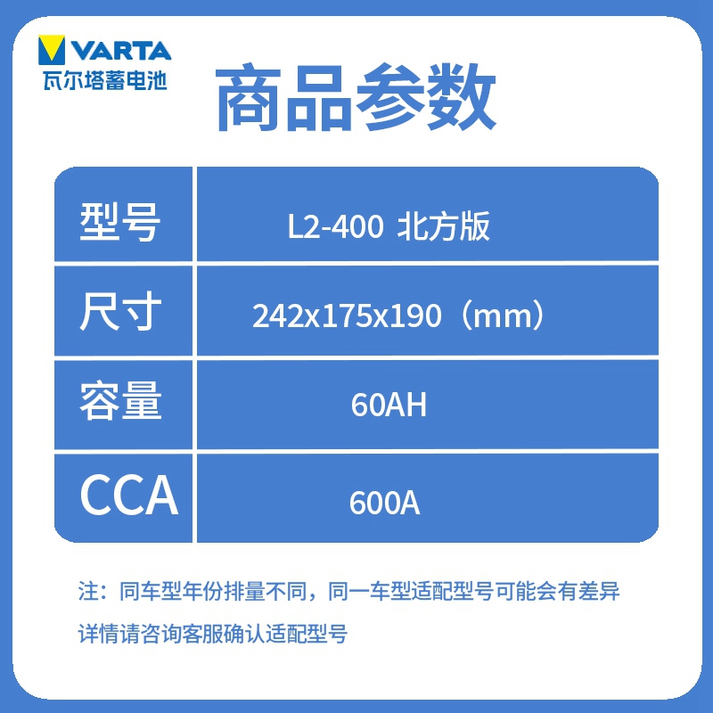 瓦尔塔蓄电池小汽车电瓶12v60ahL2400迈腾帕萨特凌渡途观途安北方 - 图2