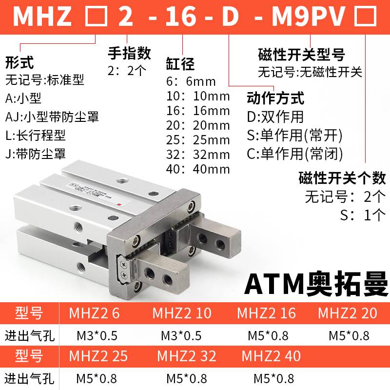 HFZ机械手夹具平型气爪气动手指气缸MHL2MHY2MHC2MHZ21016D1 - 图0