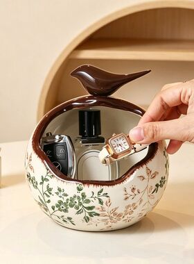 青花瓷入户玄关喜鹊钥匙收纸巾纳装饰陶瓷摆件客厅中式实用装饰品
