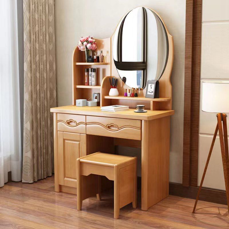 中式实木梳妆台中小户型卧室化妆台现代简约多功能储物橡木化妆桌 - 图2