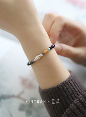 天然碧松石玛瑙手链手串女小众