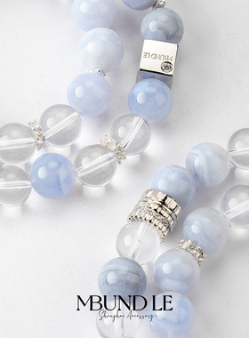 摩邦珠宝阿尔卑斯- 白水晶项链单条 蓝纹玛瑙12mm女款礼品