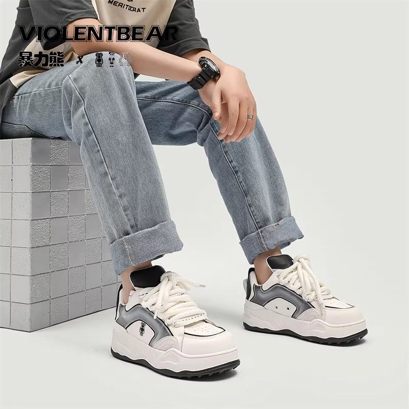 2026暴力熊秋冬真皮厚底老爹鞋男透气休闲百搭增高面包运动板鞋女,淘宝优惠券,粉丝福利购,淘宝优惠卷