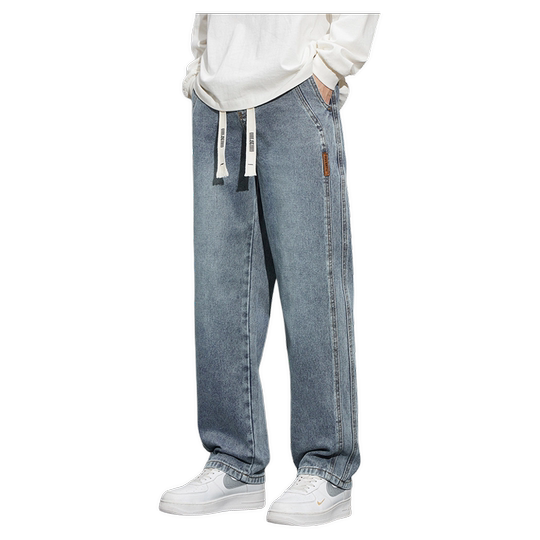 2026 spring and summer new drawstring wide leg jeans for men