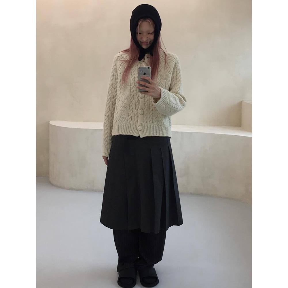 【现货】GROVE EDGE毛衣复古麻花羊毛针织开衫简约单排扣上衣外套 - 图1