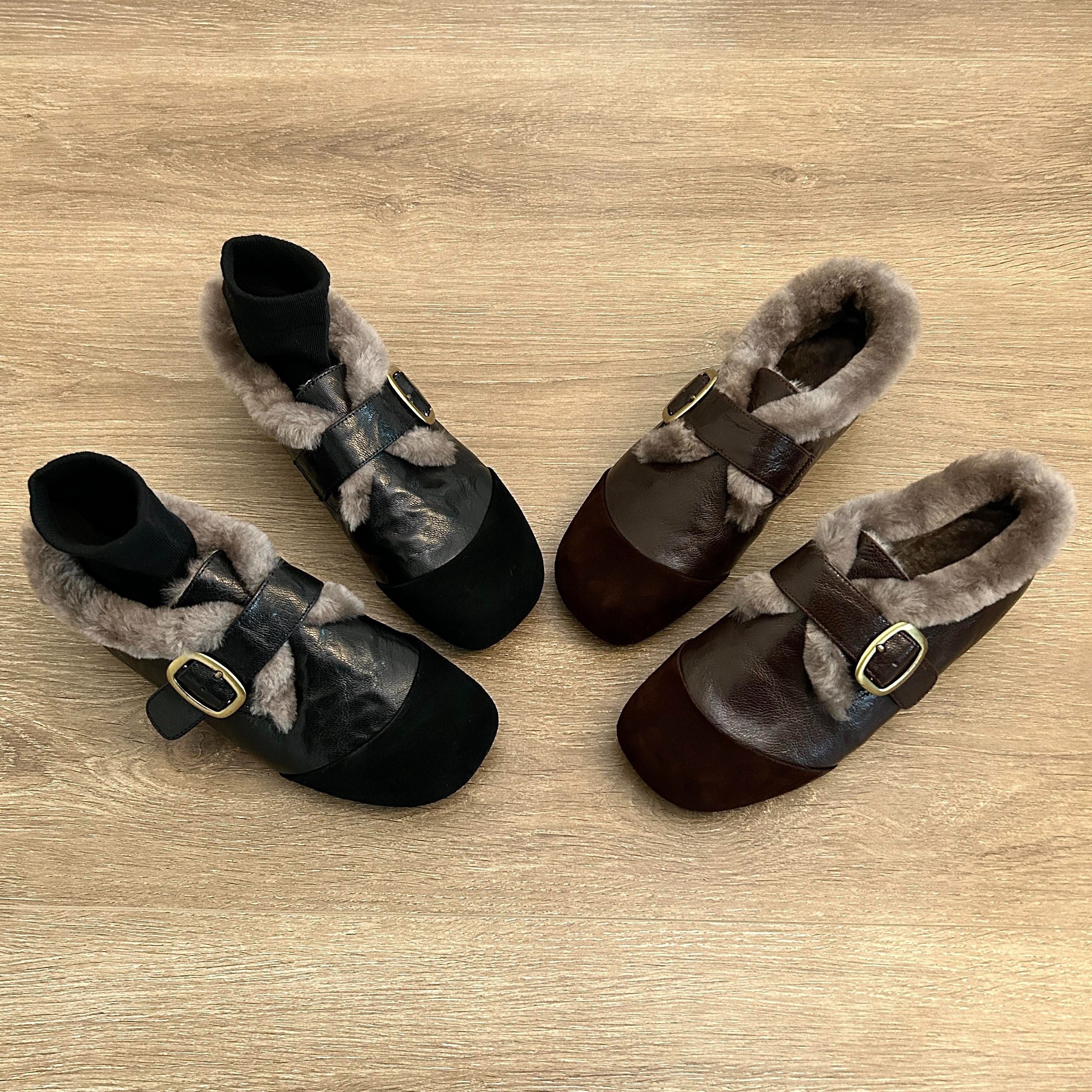 真皮羊羔毛加绒保暖深口单鞋女2025秋冬新款玛丽珍毛毛鞋乐福鞋子,淘宝优惠券,粉丝福利购,淘宝优惠卷