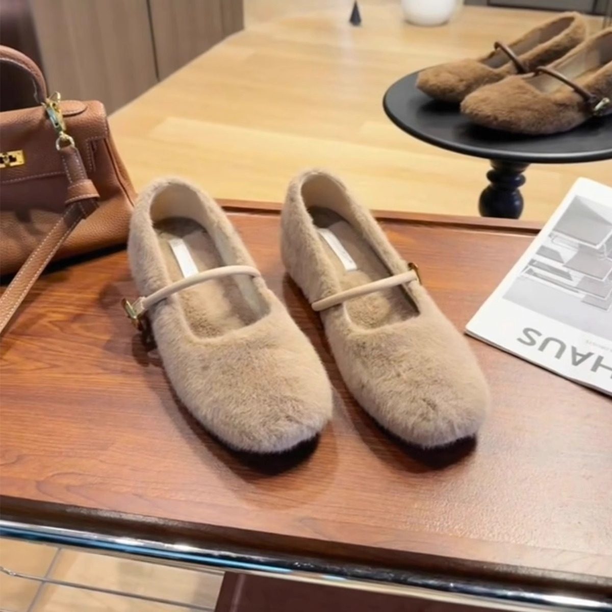 羊皮版~内增高外穿保暖浅口单鞋女小香风一字扣百搭温柔毛毛鞋子,淘宝优惠券,粉丝福利购,淘宝优惠卷