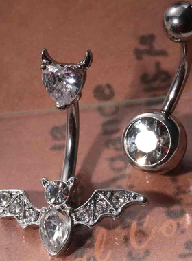 不锈钢恶魔翅膀肚脐环水晶装饰人体穿孔饰品