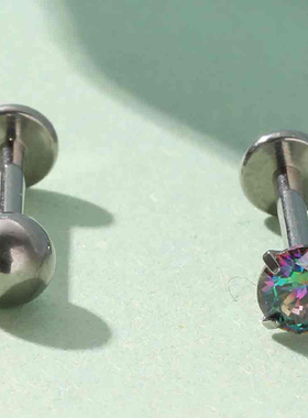 钛钢彩色水晶舌钉唇钉人体穿刺饰品螺纹设计现货