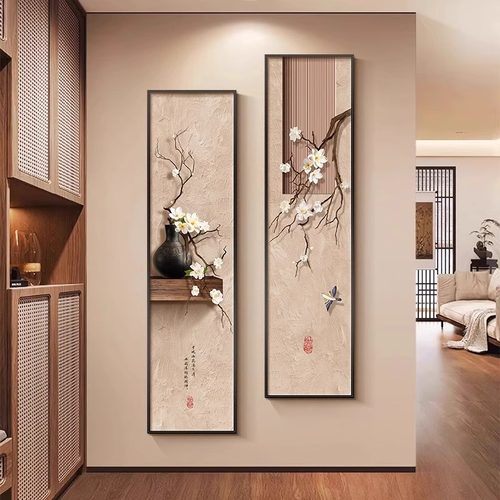 新中式入户玄关装饰画侘寂风走廊尽头挂画客厅正对门过道竖版壁画 - 图3