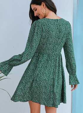 2022 autumn winter skirt women floral dress 女碎花连衣裙
