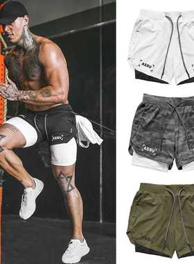 2022 Summer Shorts Men's Two In One Fitness Double Quick Dry