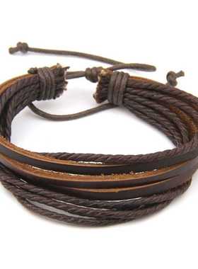 Men's Leather Bracelet Braided Rope Surfer Tribal Wrap Mul