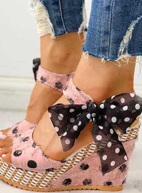Women Sandals Dot Bowknot Design Platform Wedge Female Casua