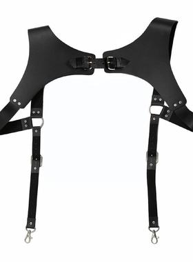 Men's Leather Vest Straps Braces PU Belts Adjustable Vintage