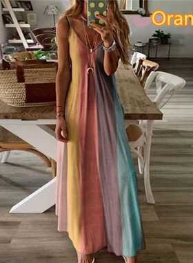 2022 Long Beach Dress Women's Loose PartyDress炫彩吊带连衣