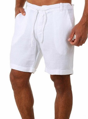 Puimentiua Solid Shorts Men's Casual Fashion Flax Hi