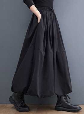 Black Vintage High Waist Pleated Skirt Women Plus Size Fashi