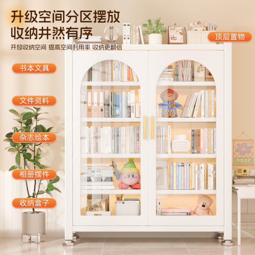 钢制玻璃书柜带门书架落地防尘铁皮手办展示柜痛柜储物柜收纳柜子 - 图3