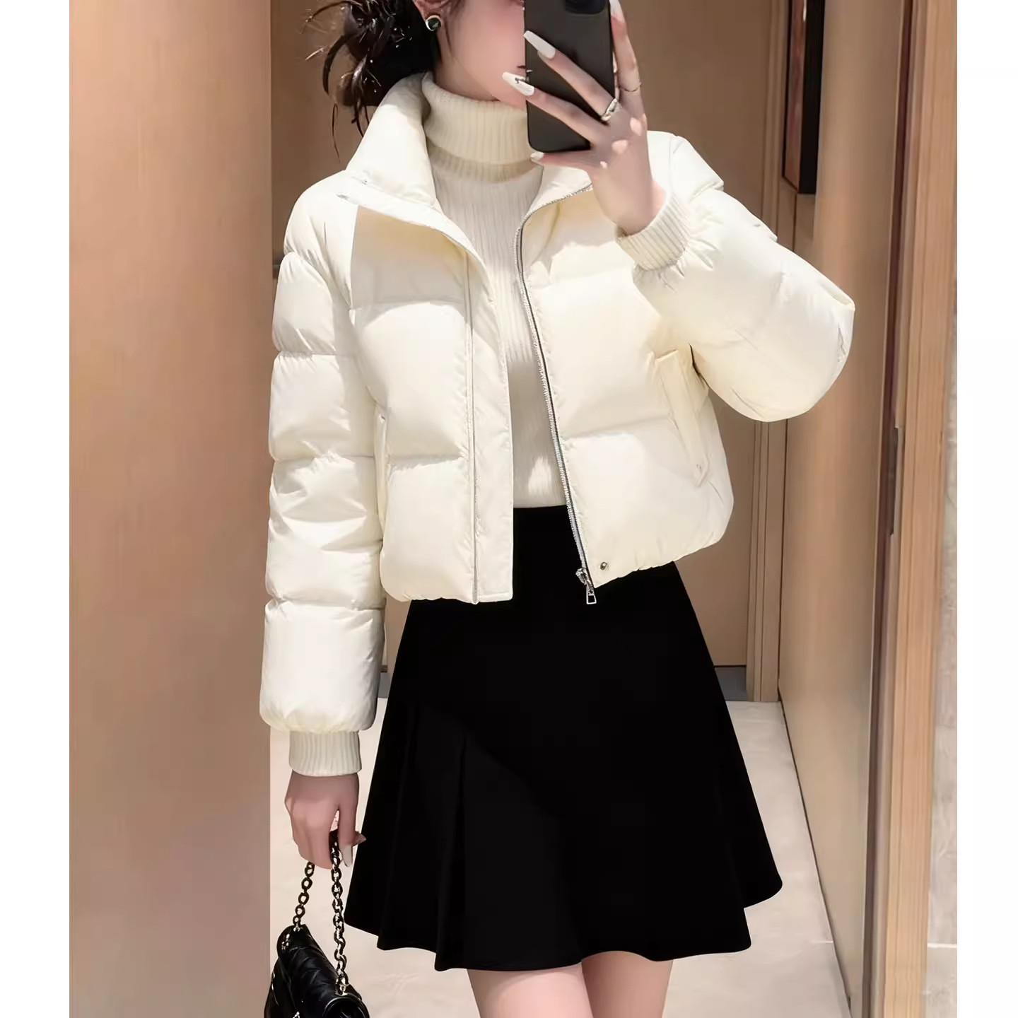 白色短款羽绒棉服女冬季立领拉链显瘦保暖小个子百搭面包服外套,淘宝优惠券,粉丝福利购,淘宝优惠卷