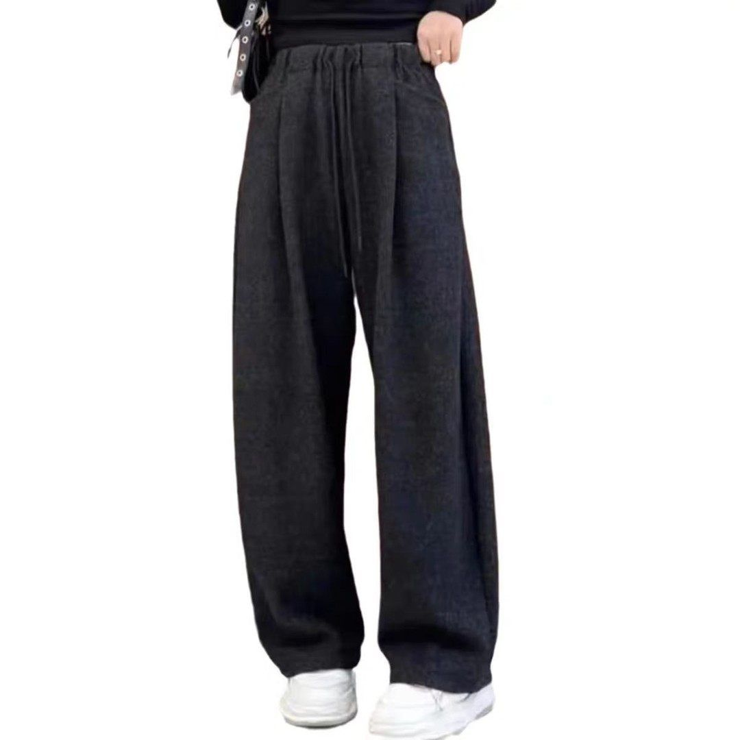 慵懒弯刀裤女秋冬季2025新款云朵绒加绒加厚百搭宽松休闲风阔腿裤 - 图2