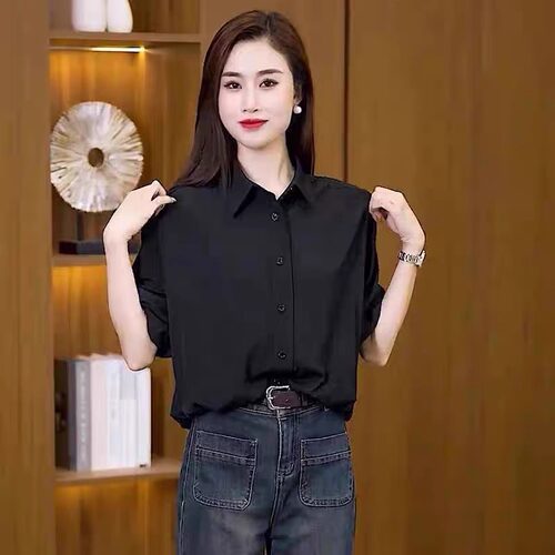 长袖衬衫女春秋2026年新款宽松遮肉显瘦纯色上衣洋气百搭时尚衬衣 - 图2