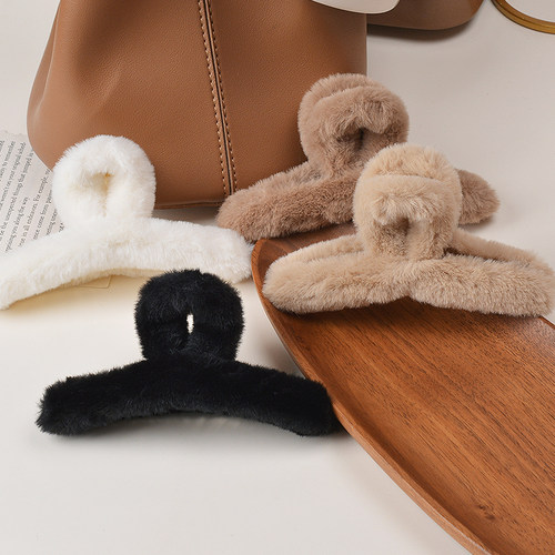 秋冬季仿兔毛抓夹女毛绒发夹后脑勺鲨鱼夹大号高级感发饰新款头饰 - 图0