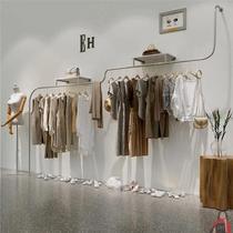Online Red Creative Clothing Shop Upper Wall Display Rack Hanger Ground Style Show Shelf Stainless Steel Cloakclothes Rack Clothing Rack