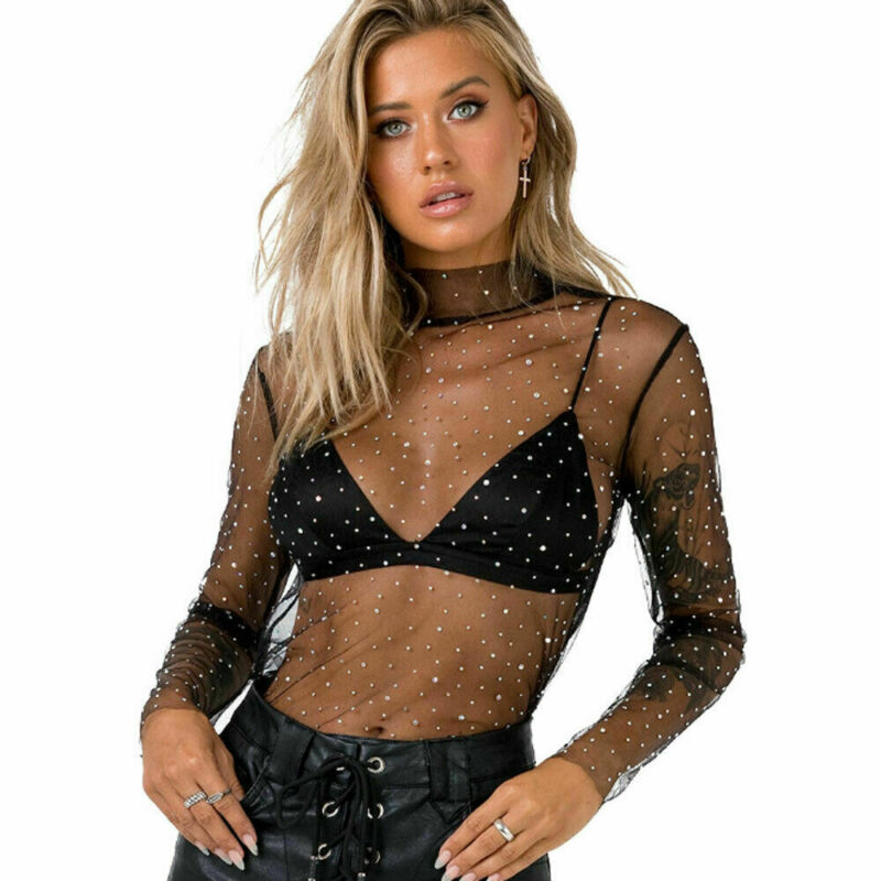 Top Black White Shirts Rhinestone Ladies Blouses And Tops - 图3