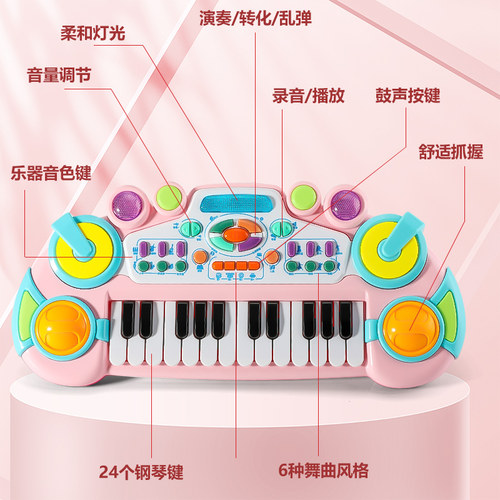 儿童电子琴女孩初学者弹奏多功能钢琴乐器早教玩具女生日礼物3-6 - 图2