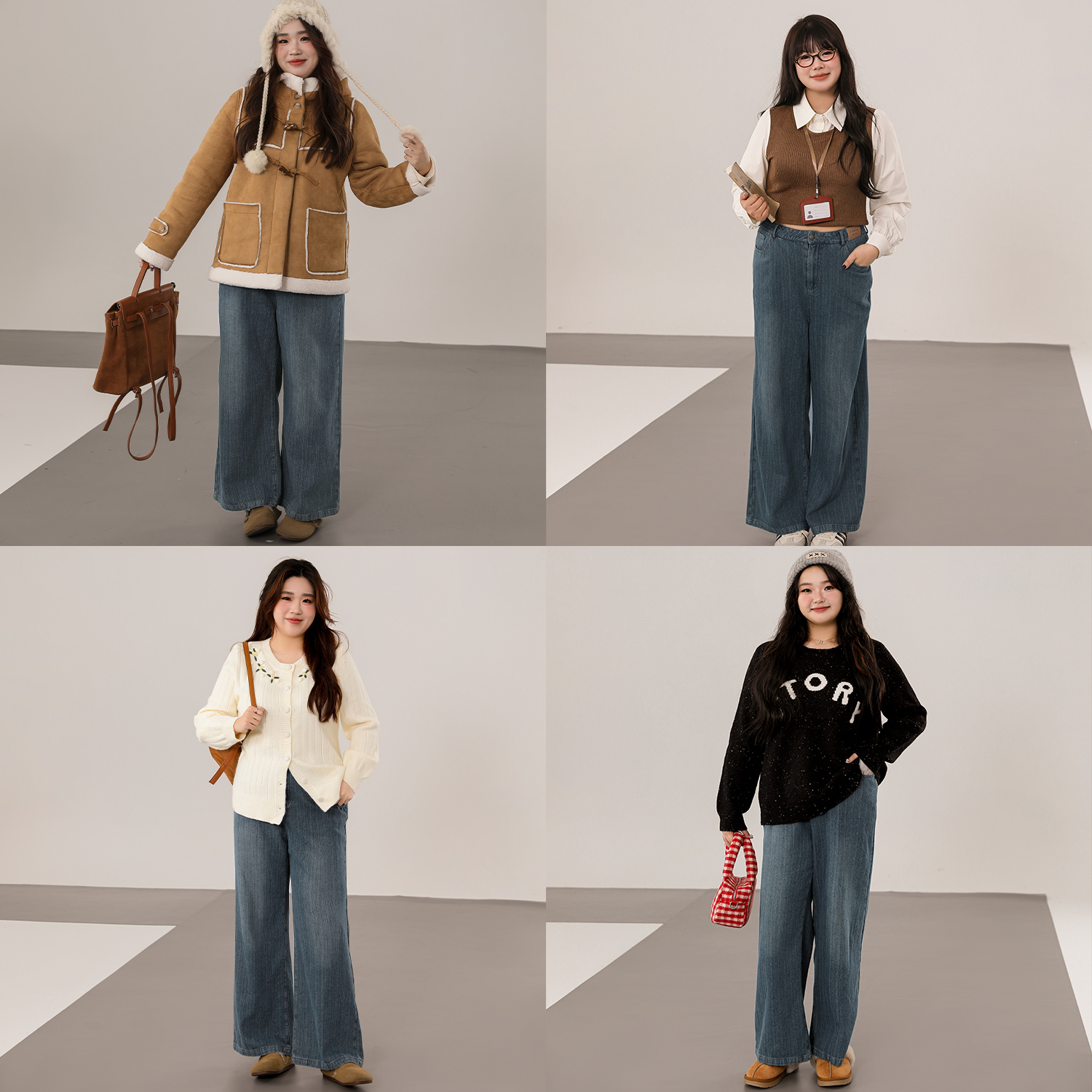 DM100大码女装微胖mm冬显瘦高腰遮胯直筒裤内里磨毛牛仔裤裤子 - 图2